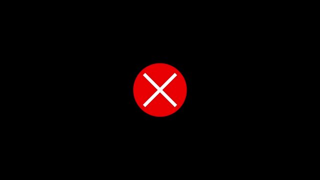 red circle with white cross mark icon animation, error warning and close symbol concept