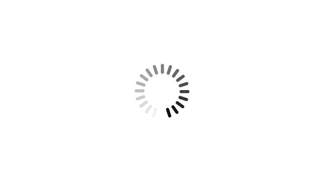 minimalist loading spinner icon animation with rotating progress bar on white background, buffering and loading concept