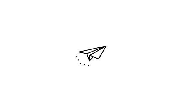 send message icon with paper plane animation, flying paper plane icon on white background, fast communication concept, 4k video