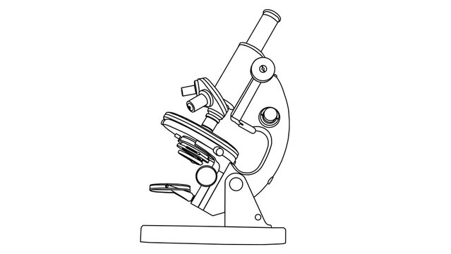 Scientific microscope outline drawing isolated on white