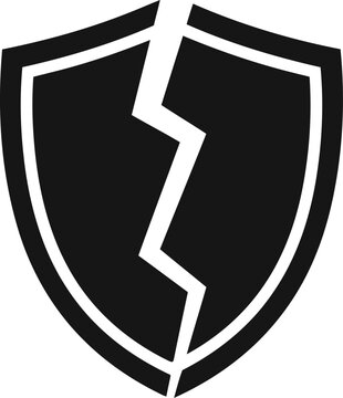 Broken shield icon, security breach concept