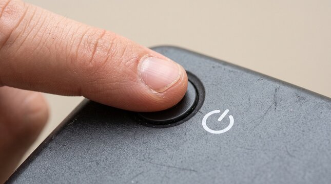 Finger pressing power button on electronic device