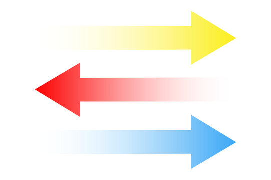 Three colorful horizontal arrows pointing left and right with gradient opacity effect on transparent background for infographics.
