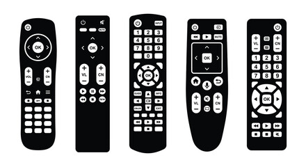 Black Remote Controls And Gamepad Flat Vector Illustration © nurjahan