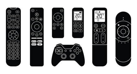 Black Remote Controls And Gamepad Flat Vector Illustration © nurjahan