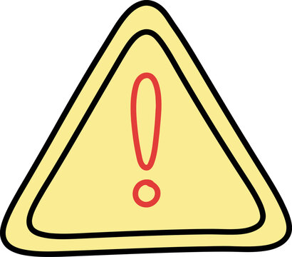 Hand drawn yellow warning sign with red exclamation mark