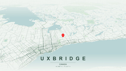 Modern minimalist vector map of Uxbridge, Ontario. High-quality scalable illustration of Uxbridge geographic boundaries in York and Durham Region for posters design. © AliRza