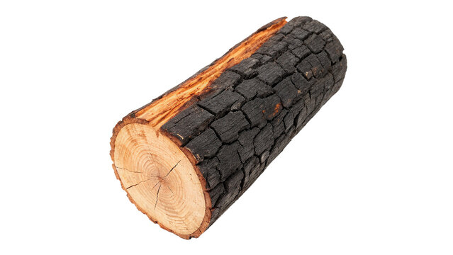 Single natural round brown wooden tree section log asset isolated on transparent background