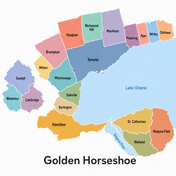 Golden Horseshoe Canada Region Color Political Map &ndash; Clean Minimal Vector Illustration