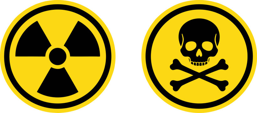 Radiation and poison warning signs isolated on white background