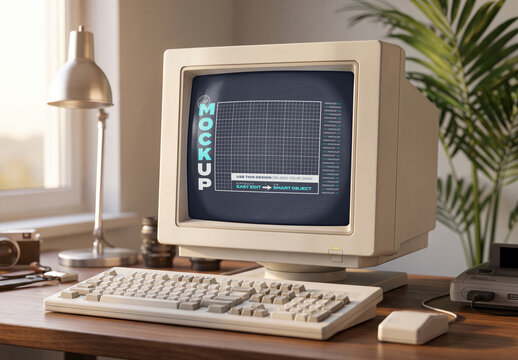 Vintage Desk Personal Computer Screen Mockup