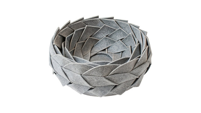 Empty grey synthetic artificial bird nest display asset isolated on transparent background