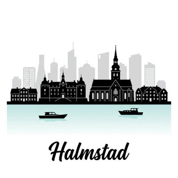 Halmstad Sweden Skyline Silhouette &ndash; Historic Coastal Gateway Vector Illustration