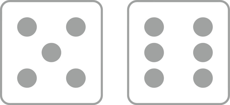 Set of dice faces showing five and six dots