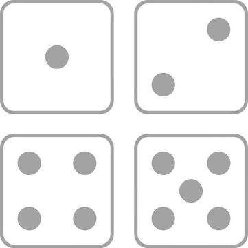 Set of dice faces showing one, two, three, and four dots