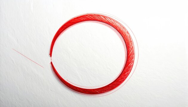 A vibrant red brushstroke forms an imperfect circle on textured white paper
