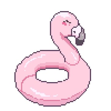 Animated Flamingo Float Pixel Art GIF - Retro 8-bit Summer Pool Sprite