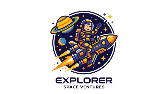 Cheerful cartoon astronaut riding a vibrant rocket through the starry cosmos, symbolizing exciting space adventure, discovery, and future interstellar exploration beyond Earth