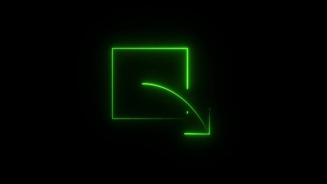 Green neon glowing external link icon with arrow pointing out from square on black background, futuristic interface design element