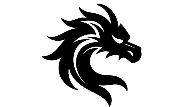 Black dragon head silhouette and tribal tattoo vector illustration