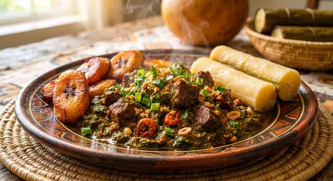Authentic Cameroonian Ndole with Beef and Plantains