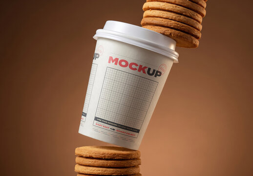 Takeaway Cup With Cookies Sculpture Art Mockup