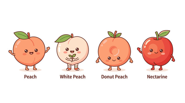 Cute Fruits Peach White Peach Donut Peach Nectarine Characters Waving