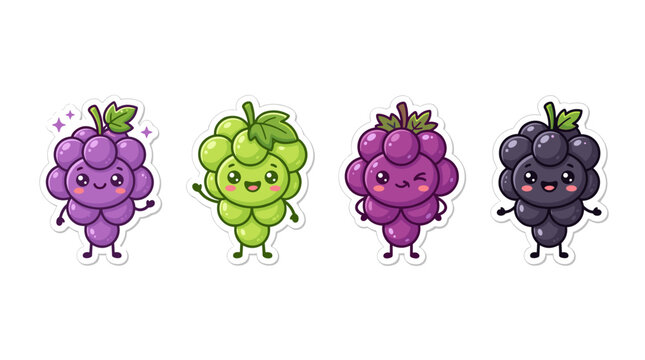 Cute Kawaii Grapes Characters for Healthy Food Marketing