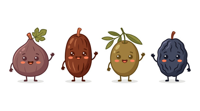 Cute Cartoon Fruits Characters Waving Hello in a Row