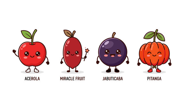 Cute Cartoon Fruits Presenting with Happy Expressions for Kids Education