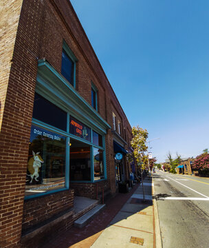 Carrboro, NC - USA - 6-30-2026: Shops and restaurants in downtown Carrboro, a small community next to Chapel Hill in central North Carolina