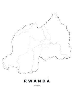 Rwanda Africa country map with internal region boundaries and major highways. Editable black line vector on a white background for poster print and classroom use.