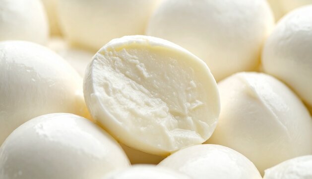 Fresh Italian Mozzarella Balls Macro Shot of Creamy Bocconcini Cheese