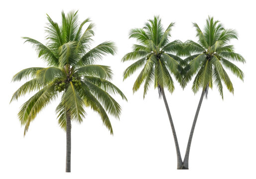 Coconut palm trees isolated on transparent background