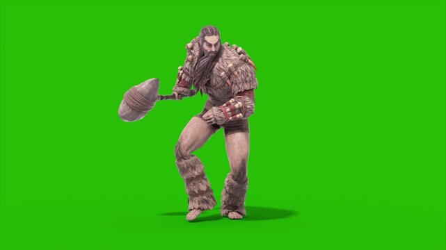 Green Screen Barbarian Warrior Walkcycle Loop Front 3D Animation Rendering CGI 4K