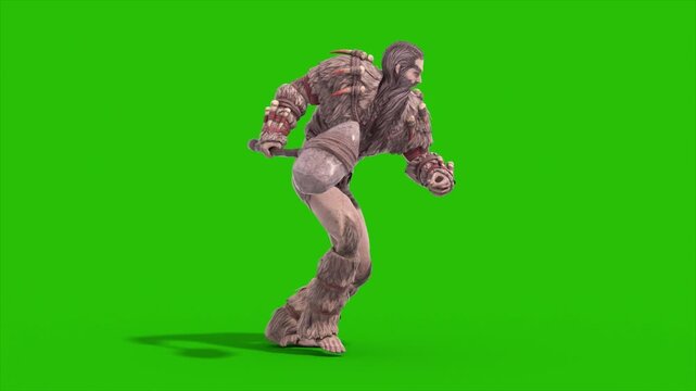Green Screen Barbarian Warrior Walkcycle Loop Side 3D Animation Rendering CGI 4K