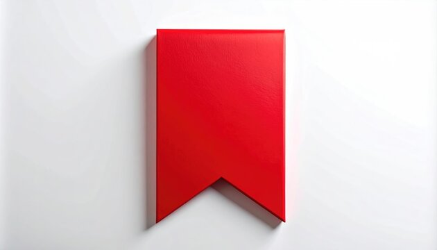 A plain red rectangular bookmark with a notched bottom rests on a white background