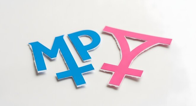 Male and female symbols with letters 'mp' cutout gender identity and equality concept