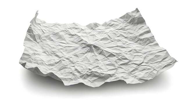 Highly detailed crumpled paper texture with dramatic shadows isolated on white background for graphic design