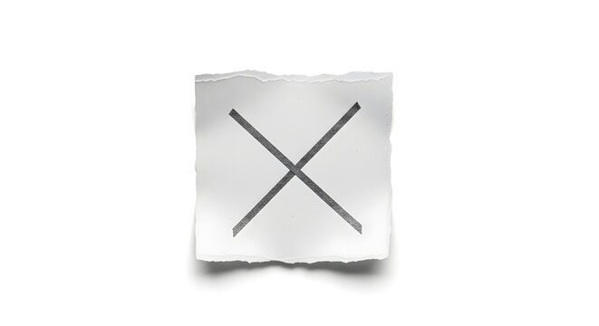 Hand torn paper with black x mark rejection error or cancellation concept