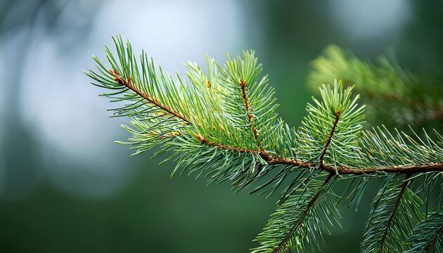 A Branch Of Spruce Needles Closeup