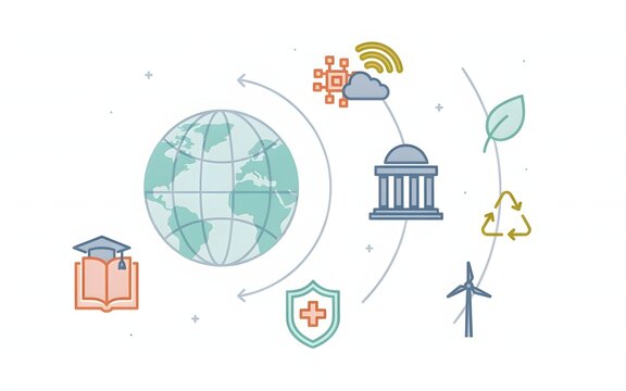Eco friendly icons with globe and sustainability symbols