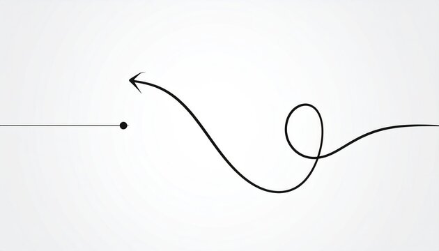 Single black line curves, then loops, then points left toward a dot