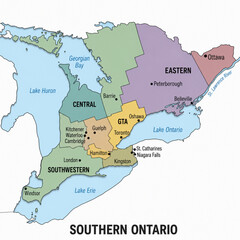 Obraz premium Southern Ontario Canada Color Political Map – Clean Minimal Vector Illustration