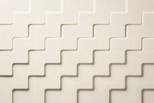 White wall surface with a repeating 3d stepped zigzag pattern creating a rhythmic texture with soft shadows and clean lines