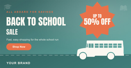 back to school sale advertisement with bus and discounts © MdRakibul