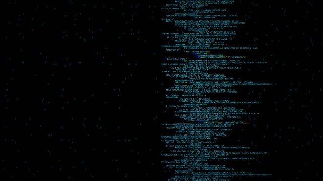 Cyan blue futuristic hacker screen source code overlay, high tech computer terminal data stream with digital glitch noise and chromatic aberration for sci-fi UI video effects loop 4k