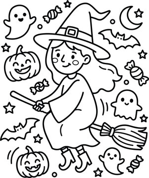 Halloween witch coloring pages design fun and spooky printable activity for kids and adults