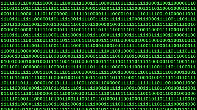 Dynamic green binary code stream background, featuring rapidly scrolling, digital data streams, cyber security, artificial, intelligence, programming concepts, and high-tech computing visuals