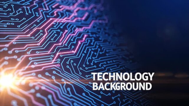 Technology background with glowing circuit board patterns and digital lines